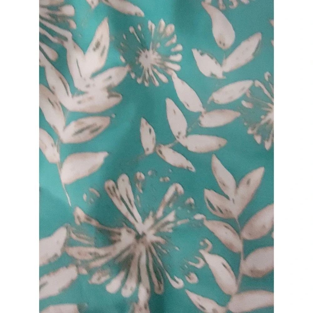 Rafaella Women Teal White Floral Cotton Blend Lined Pencil Skirt Size 14 Pockets